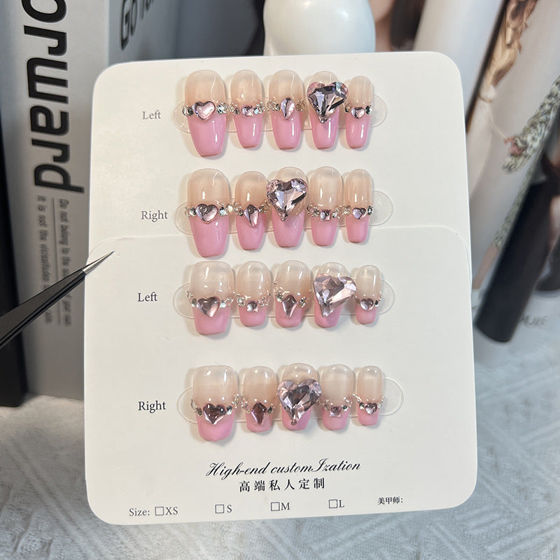 French Love Light Diamond Gentle White Detachable Nail Stickers Fake Nails Handmade Wear Nail Wholesale