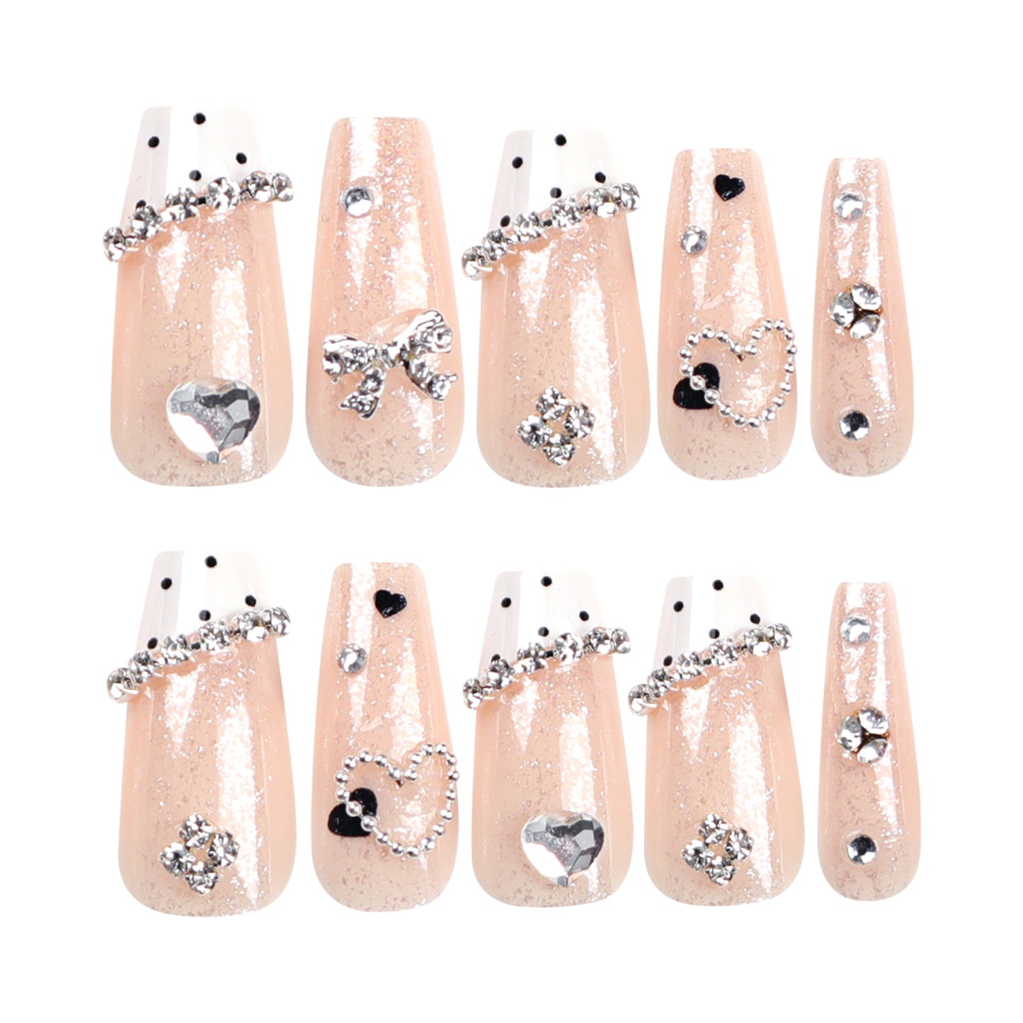 Rhinestone Flash Bow Cows Pattern Dot Wear Nail Wholesale Xiaohongshu Love Glitter Ice Transparent Nail Tips