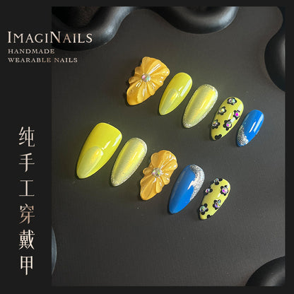 Hot Selling in Europe and America~3D Three-Dimensional Carved Almond Nail Handmade Wear Nail