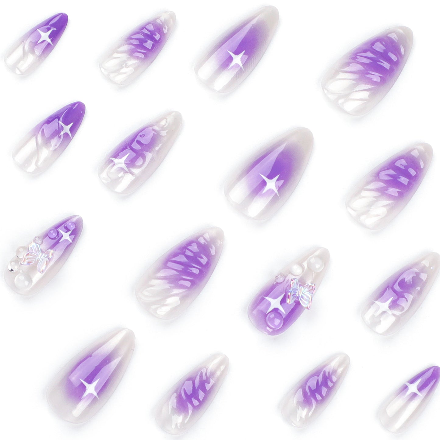 Wear a Nail Piece Wholesale3D Butterfly Purple Blooming Nail Art Fake Nails Cross-Border Hot Selling Nail Patch Wholesale