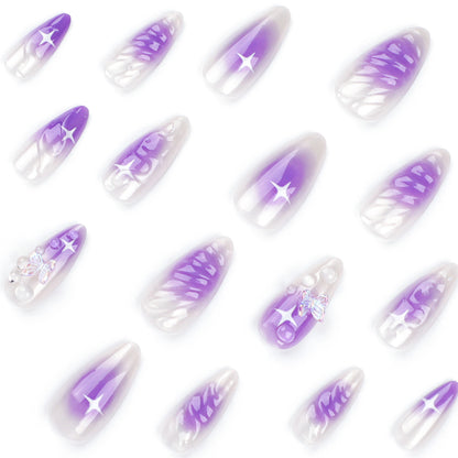 Wear a Nail Piece Wholesale3D Butterfly Purple Blooming Nail Art Fake Nails Cross-Border Hot Selling Nail Patch Wholesale