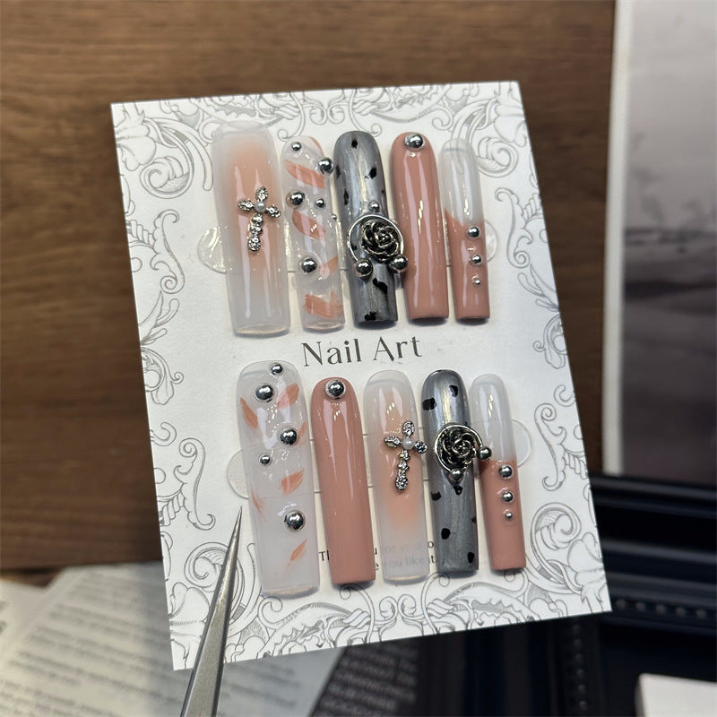 New European and American Water Pipe Handmade Wear Nail Nail Stickers Cross-Border Hot Removable Nail Tip Fake Nails Nail Tip