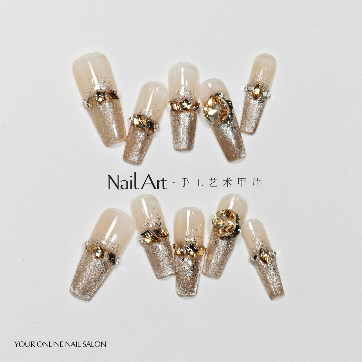 Handmade Wear Armor High-Grade White French Cat's Eye Rhinestone Galaxy the Left Dream Handmade Nail Stickers Fake Nails