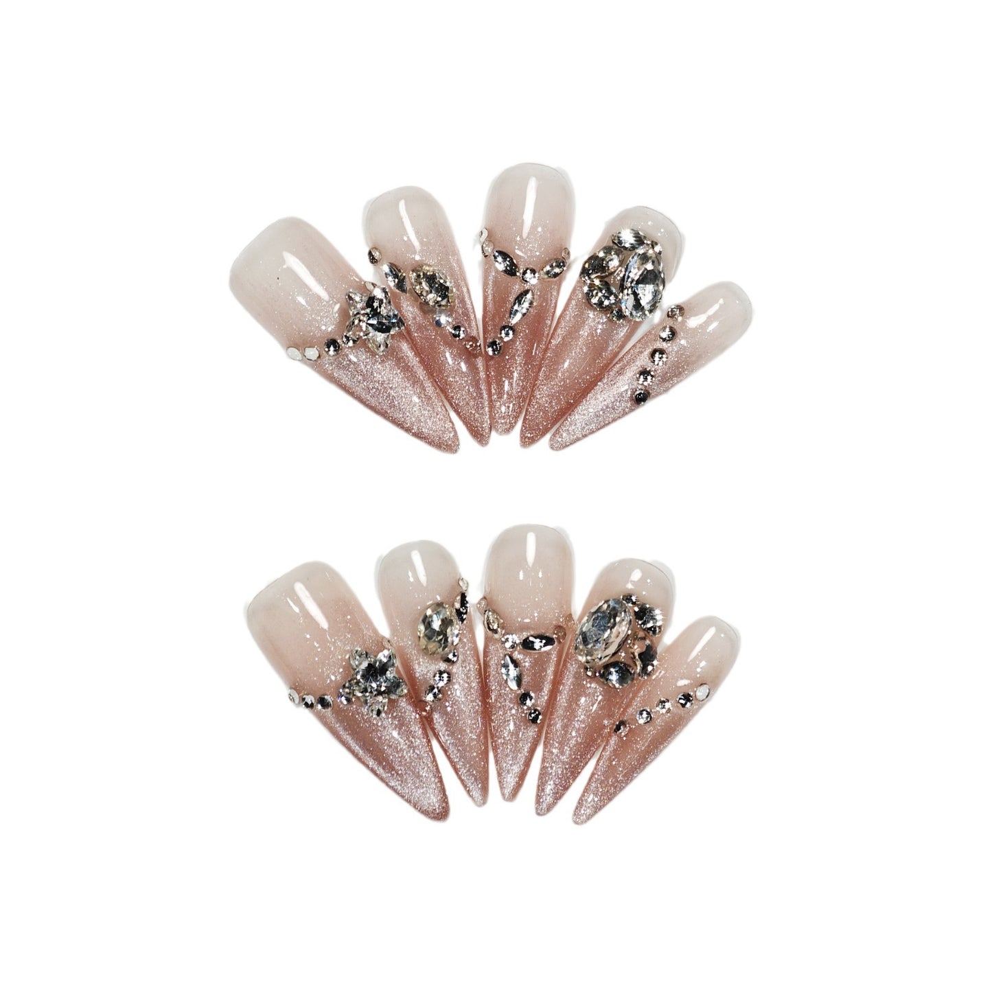 Handmade Wear Armor High-Grade Ice Transparent White Cat Eyes Long Pointed Nail Stickers Handmade Fake Nail Tip Wholesale