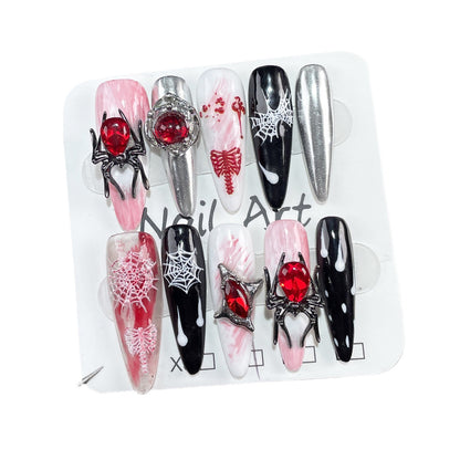 【Dyed Nail】Halloween New European and American Hand-Worn Armor Cross-Border Niche Sweet Cool Hot Girl Wearable Fake Nails