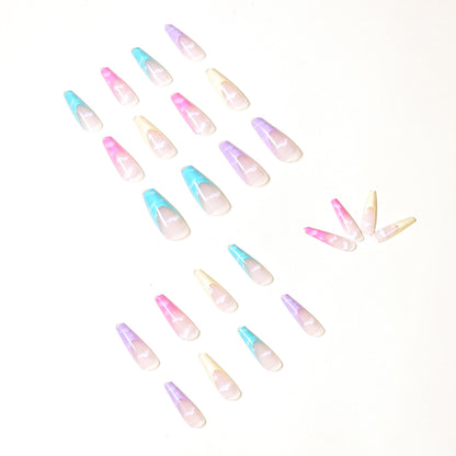 Rainbow Series French Cotton Clouds Foreign Trade Direct Supply Wear Finished Nail Beauty Fake Nails Nail Stickers Nail Patch