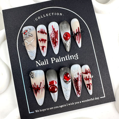 Wansheng Style Exaggerated Europe and America Cross Border Wear Nail Tip High-Grade Summer Handmade Nail Stickers Hand-Painted