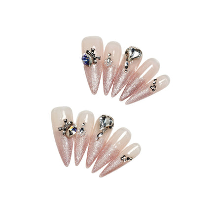 Handmade Wear Armor High-Grade Cat Eye Bow Ice Transparent Nail Stickers White Handmade Fake Nail Tip Wholesale