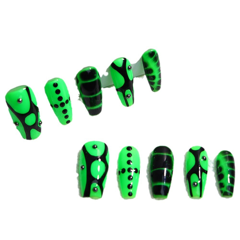 Y2K Fluorescent Green Hand Painted Snake Pattern Wear Nail European and American Hot Girl Sweet Cool Crocodile Pattern Nail Stickers One Piece Dropshipping