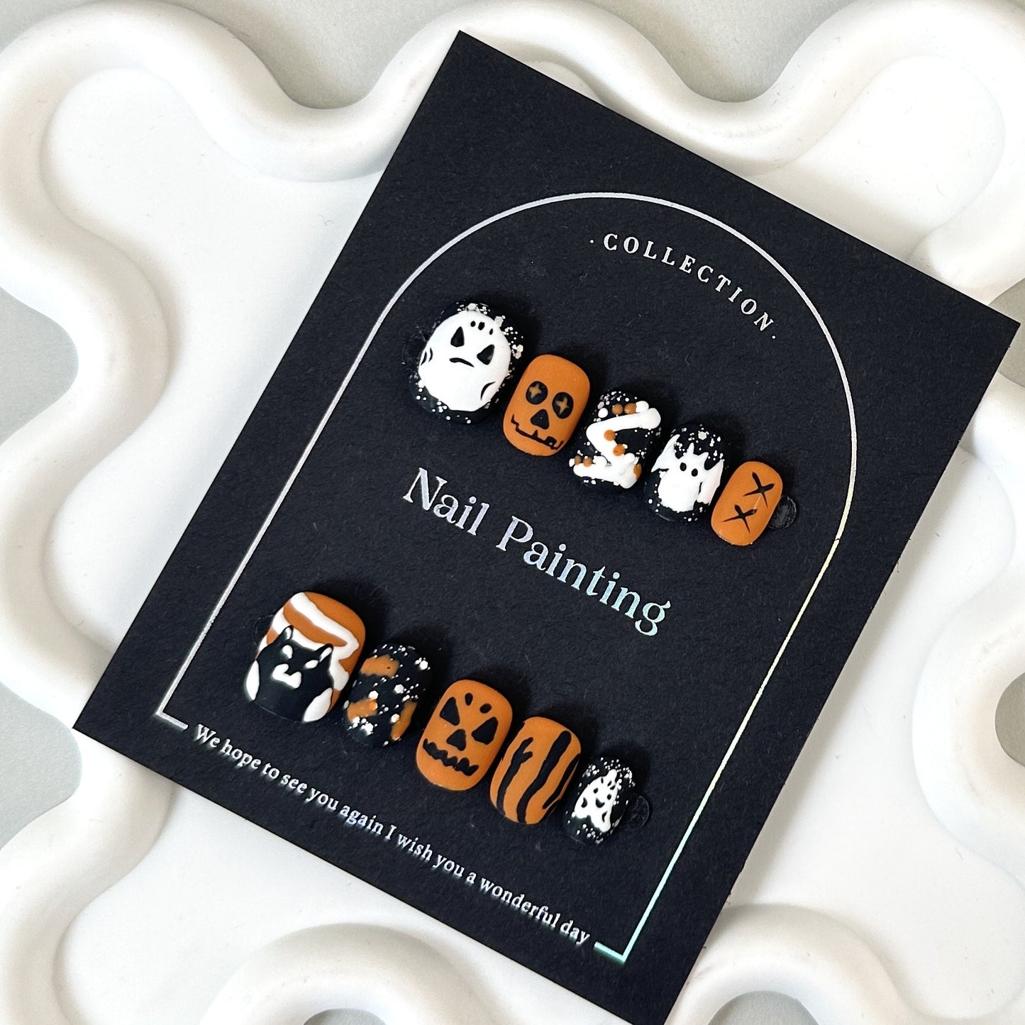 Halloween Almond Skull Pumpkin Wansheng Handmade Wear Nail Tip High Sense Cross-Border Nail Stickers Factory