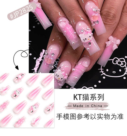 Cute Hello Kitty Nail Polish Three-Dimensional Water Ripple Nail Beauty Nail Stickers Bow Wearable Nail Tip