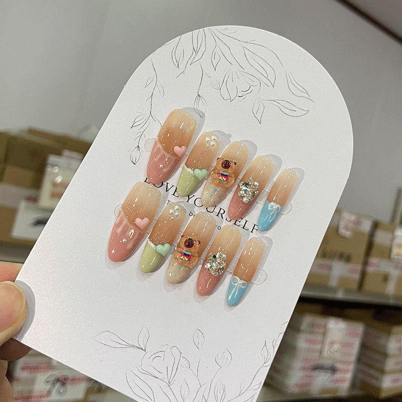 Handmade Wear Nail Card Leather Balakatong Sweet Girl White Prolate Ellipse Cute Dopamine UV Nail Beauty