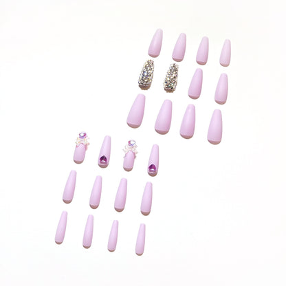 Wisteria Purple Nail Patch Full Diamond Wearing Nail Bow Nail Stickers Sweet Style Nail Tip Cross-Border Nail Tip Wholesale