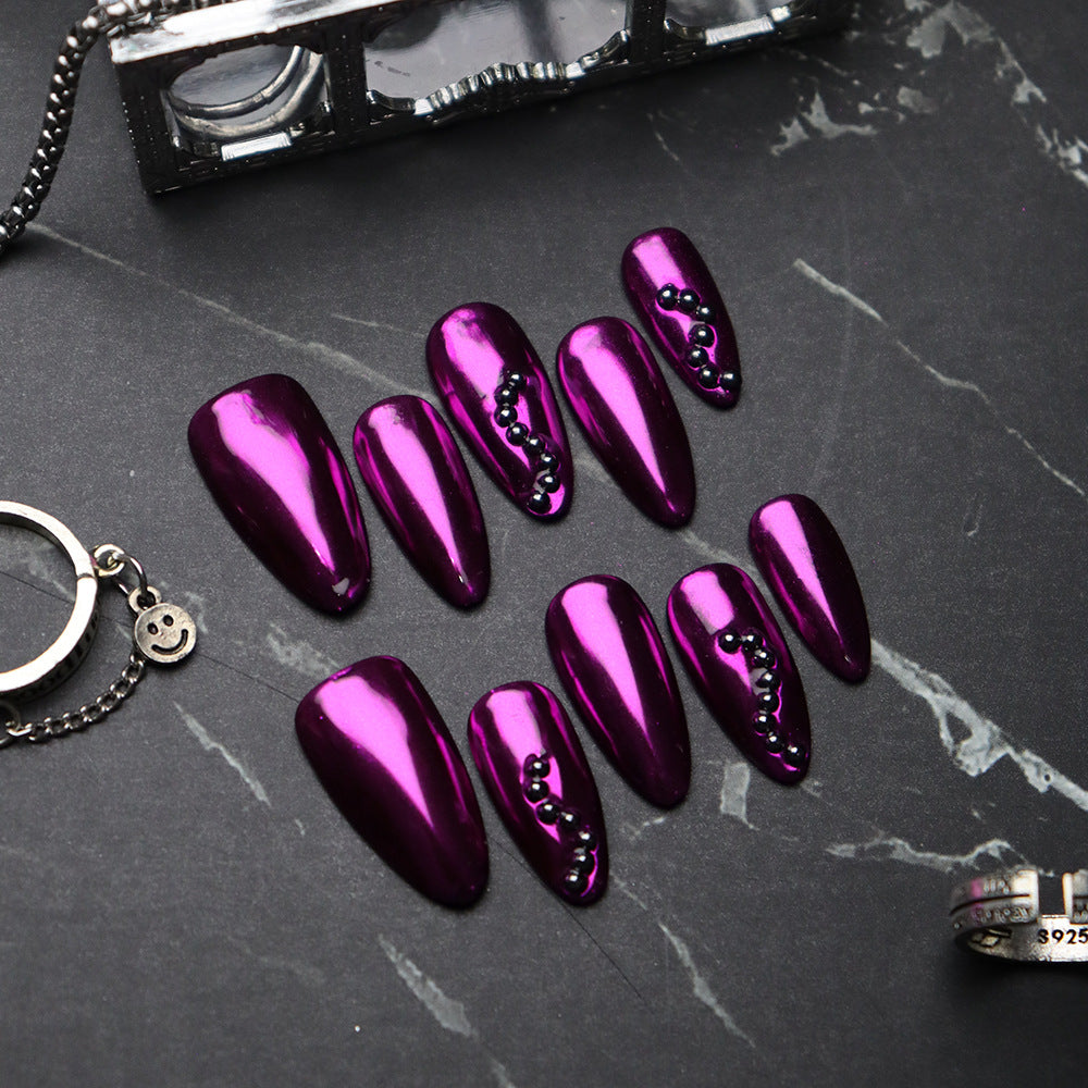 Medusa European and American Metal Purple Hand-Worn Nail Almond-Shaped Exclusive for Cross-Border Nail Art Fake Nail Tip in Stock Hot Sale