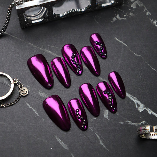 Medusa European and American Metal Purple Hand-Worn Nail Almond-Shaped Exclusive for Cross-Border Nail Art Fake Nail Tip in Stock Hot Sale