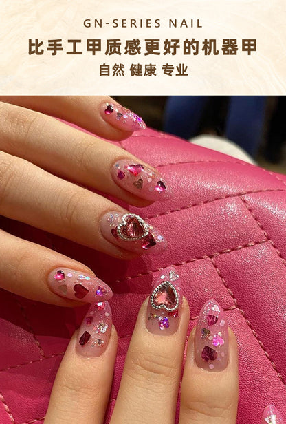 Pink Gradient Wear Nail Polish Piece Love Gem Glitter Nail Sticker Light Luxury Silver Paillette Nail Patch Wholesale