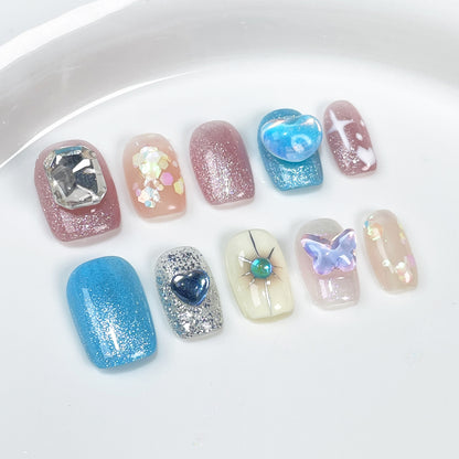 Colorful Summer Candy Cute White Simple Short Nail Stickers Cat Eye Flash Pure Handmade Wear Nail Wholesale