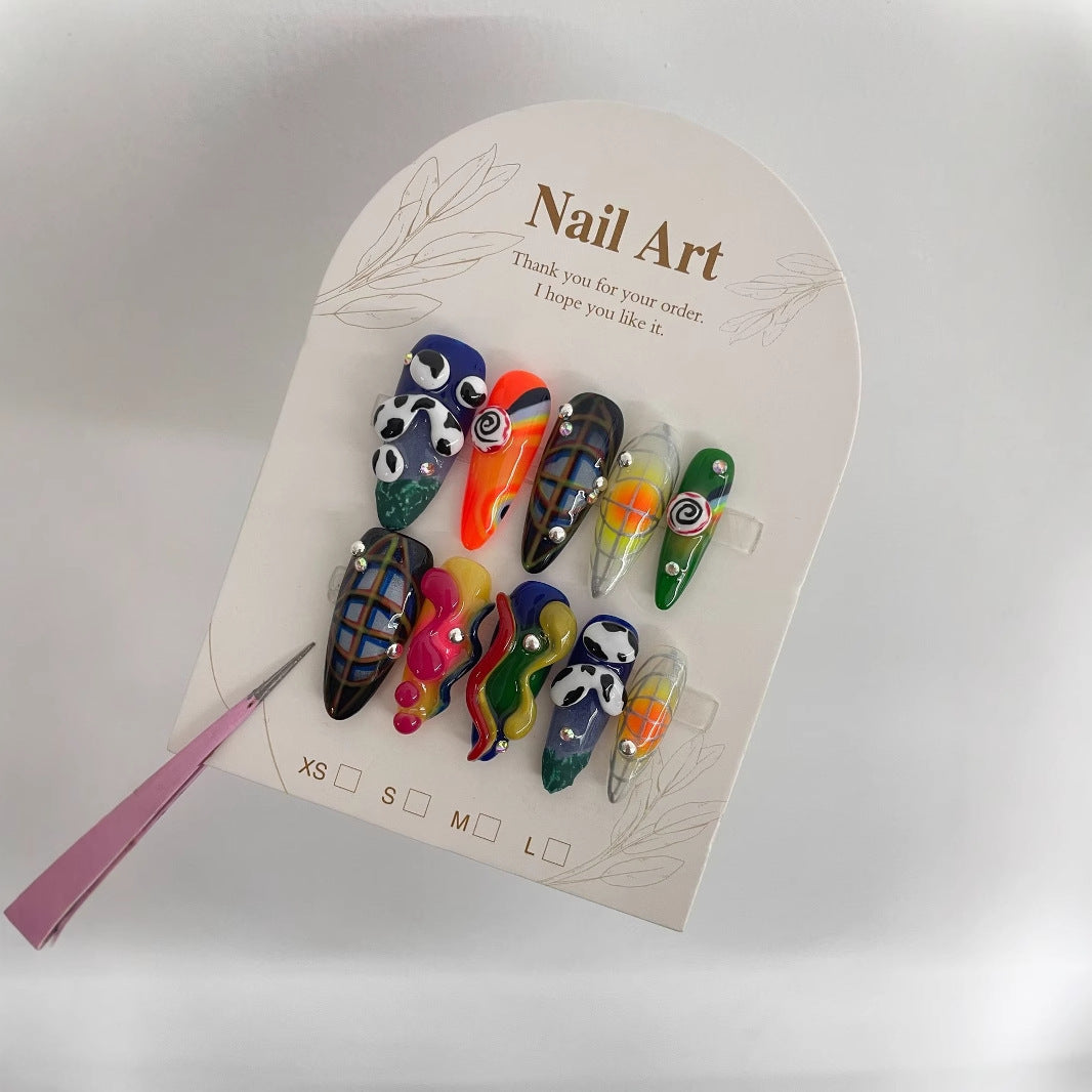 Cross-Border Best Seller in Europe and America Hot-Selling Hand-Painted Happy Underwater World White High-End Long Manicure