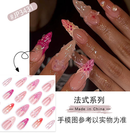 Three-Dimensional Butterfly3D Manicure Wear Nail French Gradient Fake Nails Nail Patch Flower Pearl Nail Tip Finished Product