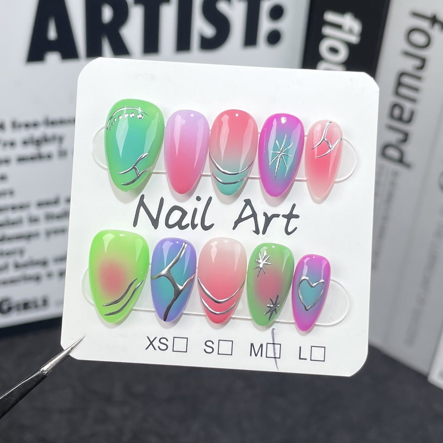 Hand-Worn Nail Fluorescent Contrast Color ins Hot Girl European and American Short Finished Nail Beauty Patch Wearable Nail Sticker