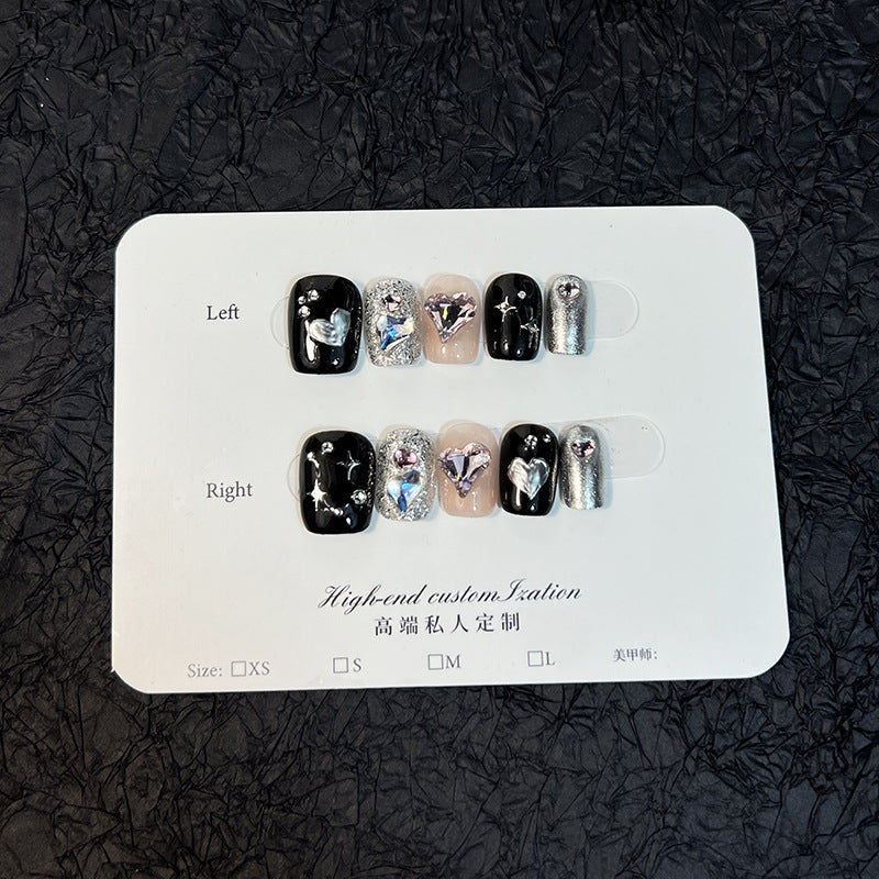 Handmade Wear Nail Dark Loli Sweet Cool Hot Girl Style Love Rhinestone Short Nail Stickers Wear Nail Finished Product