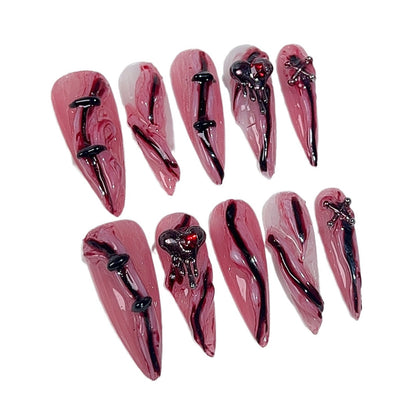 【Dyed Nail】Handmade Wear Nail European and American Halloween Niche Knife Cut Broken Atmosphere Personalized Creative Manicure