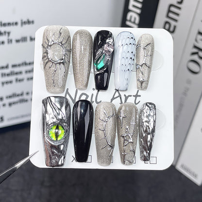 【Dyed Nail】Handmade Wear Armor Cold Series Abi Saibo Punk Future Technology Sense European and American Hot Girls Fake Nails