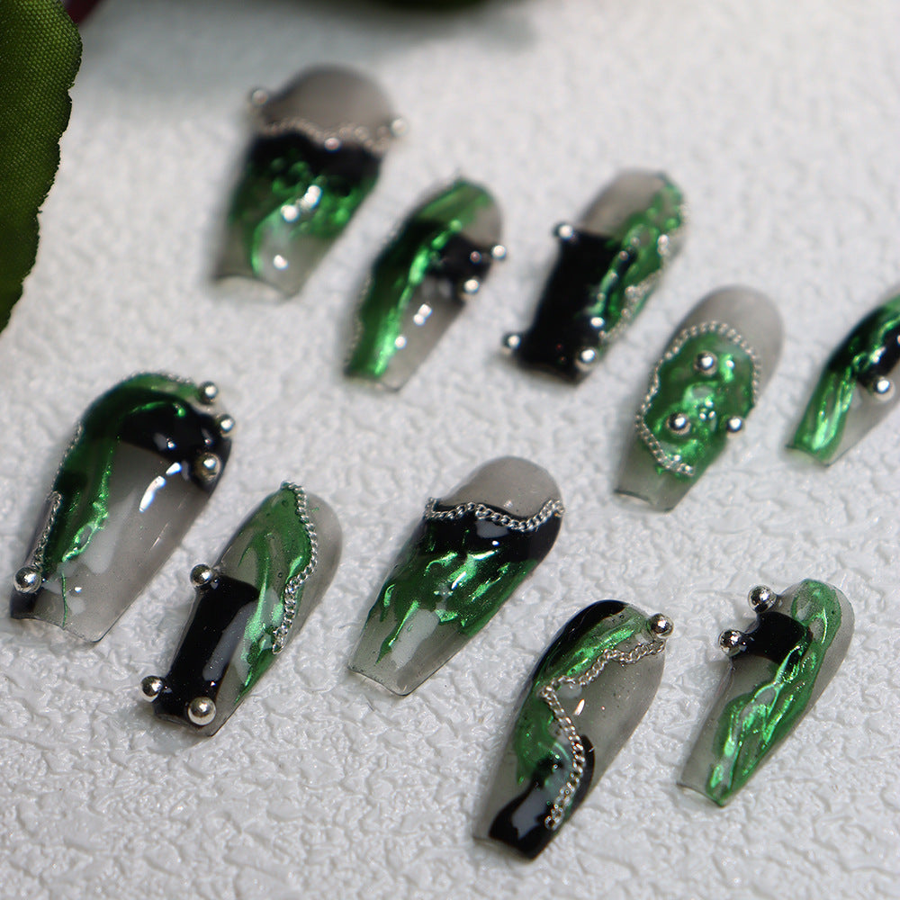 European and American Metallic Rock style Wear a Chain Green Sweet Cool Hot Girl INS Wind Nail Stickers