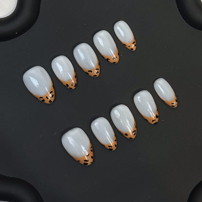 French Almond Short Nail Removable Fake Nail Patch