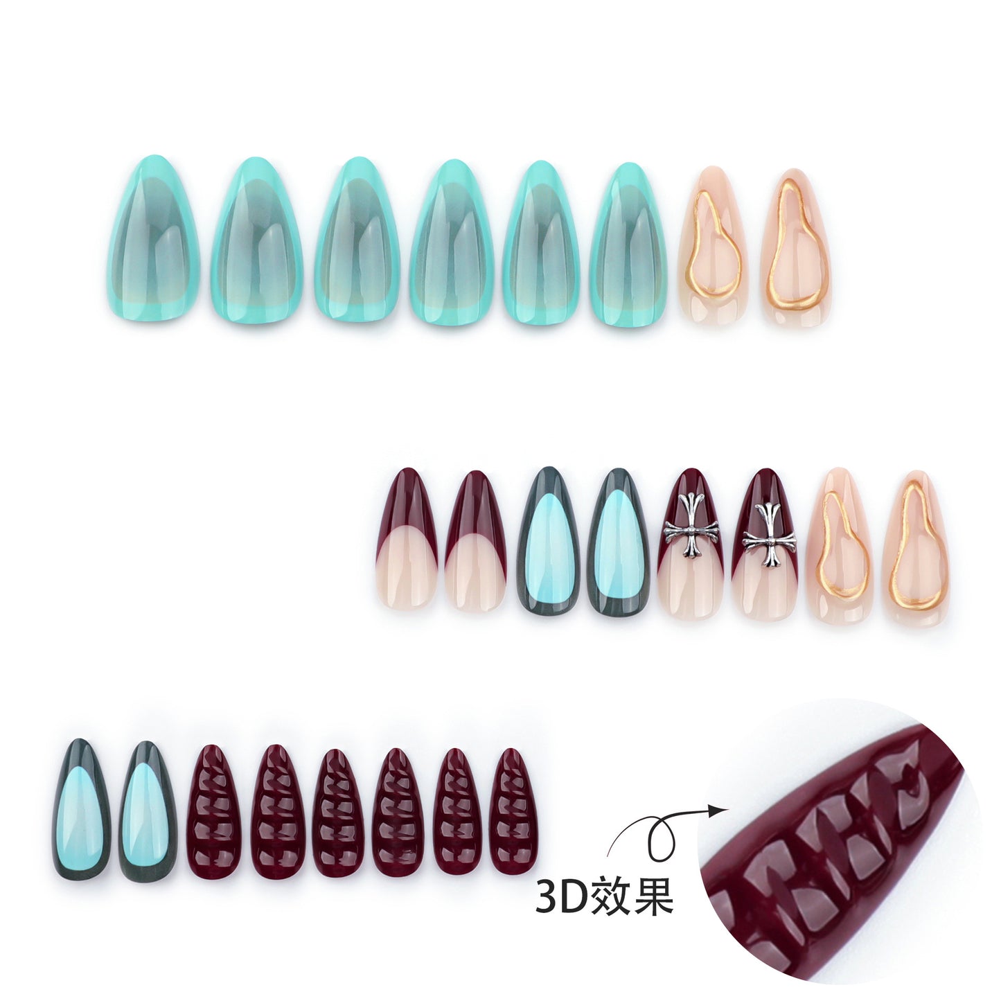 High Sense Autumn and Winter New Wear Armor French Cross Manicure Fake Nails Short Almond Wearable Nail Tip