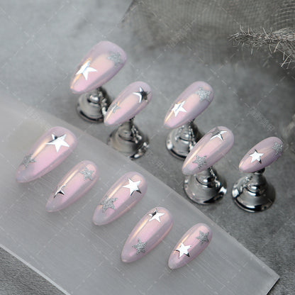 New Cross-Border Wear Nail Handmade Cat Eye Aurora Pink Asterism Almond Nail Four Seasons All-Match Removable