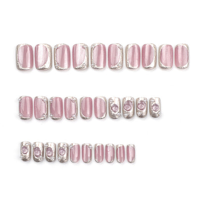 30Nail Sticker Pieces of Finished Cat Eye Student Fake Nails Internet Celebrity Bubble Beads Wear Nail Beauty Nail Polish Wholesale