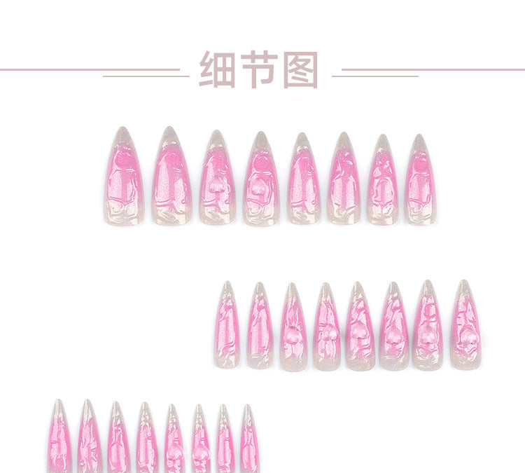 Wear a Nail Piece Wholesale3D Pink Love Fake Nails Super Long Pointed Manicure Cross-Border Hot Selling Nail Sticker