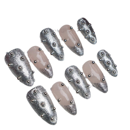 New Nail Beauty Patch Wearing Nail Advanced Autumn and Winter Christmas New Year Atmosphere Flash French Small Steel Ball Fake Nail Stickers