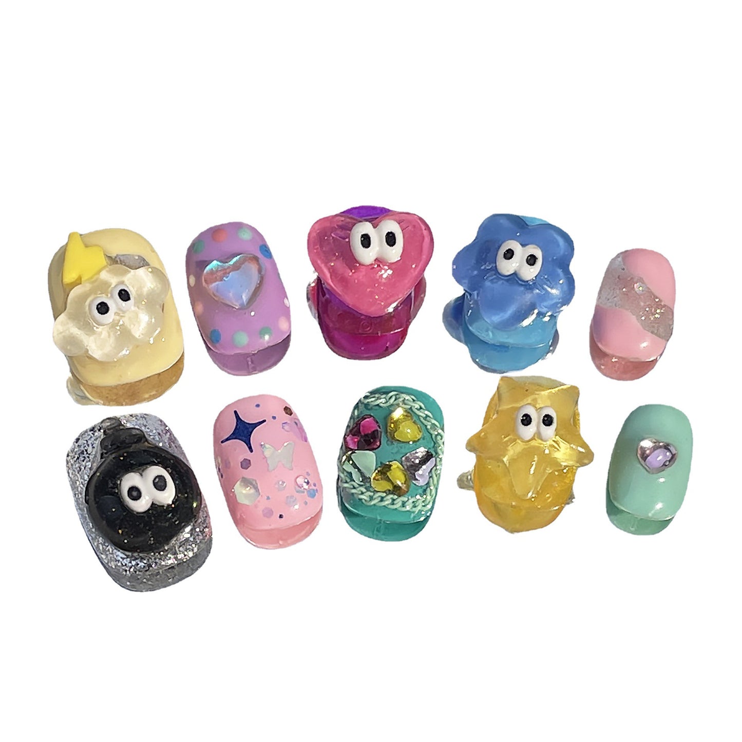 Candy-Colored Cartoon Cute Handmade Wear Nail Children's Funny Little Eyes Sweet Cool Nail Stickers Wearable Nail Sticker