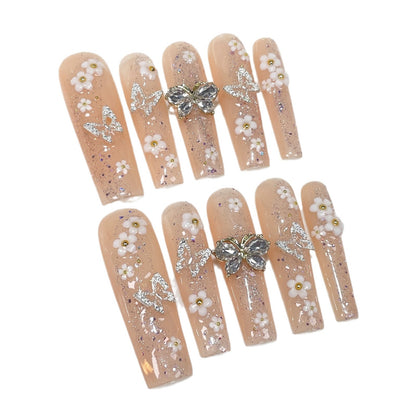 European and American Mid-Length Water Pipe Hand-Worn Nail Sweet Ice-Permeable Long Manicure Cross-Border Fresh Wearable Nail Sticker