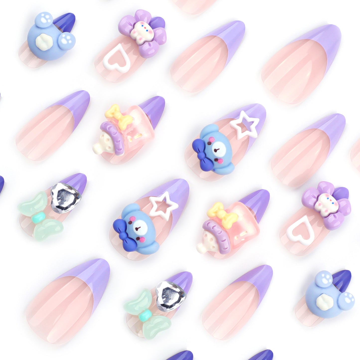 Cute Fun Elephant Manicure Fake Nails Cartoon Bottle Wearable Nail Tip Three-Dimensional Bow Wearing Nail Wholesale