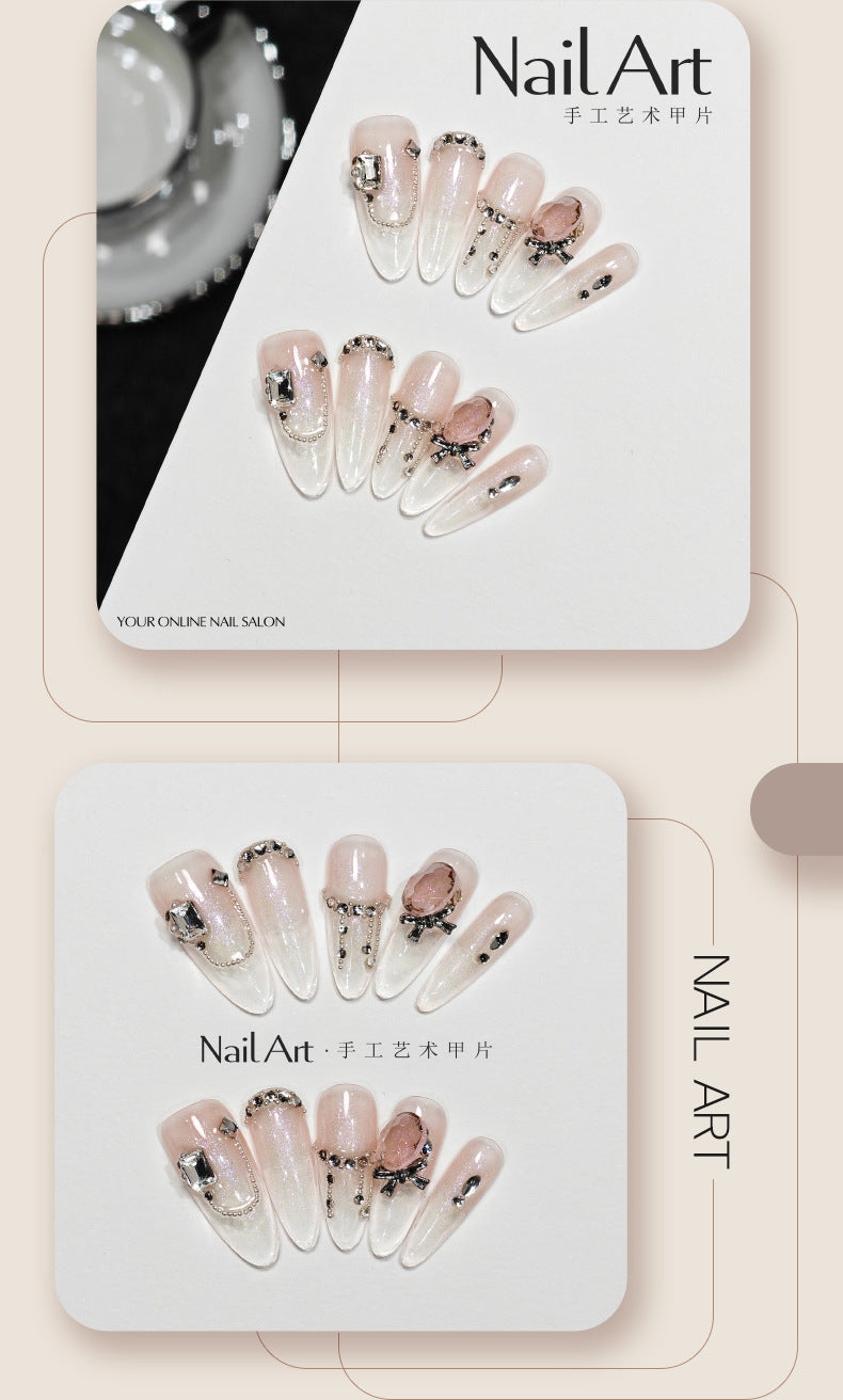 Handmade Wear Armor High-Grade Ice-Permeable Gradient Nail Stickers Alice Wonderland Handmade Fake Nail Tip Wholesale