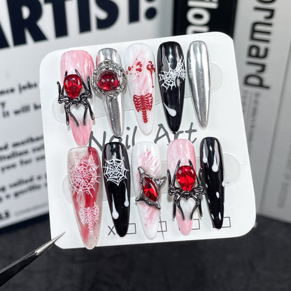 【Dyed Nail】Halloween New European and American Hand-Worn Armor Cross-Border Niche Sweet Cool Hot Girl Wearable Fake Nails