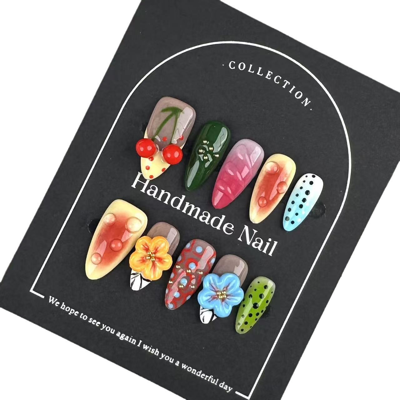 Handmade Pinch Color Collision Nail Stickers Wear Nail Tip High Sense Autumn and Winter Europe and America Cross Border Wholesale