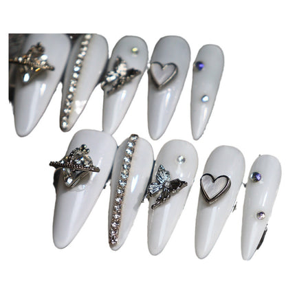 Hot Selling Sweet Cool European and American Style Wear Nail White Queen Mother Affordable Luxury Style Butterfly Love Sweet Wedding Pure Color Manicure