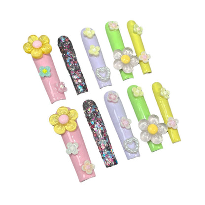 European and American Style Super Long Water Pipe Nail Sweet Hot Girl Hand Wear Nail Flower Cross-Border Foreign Trade Long Nail Stickers