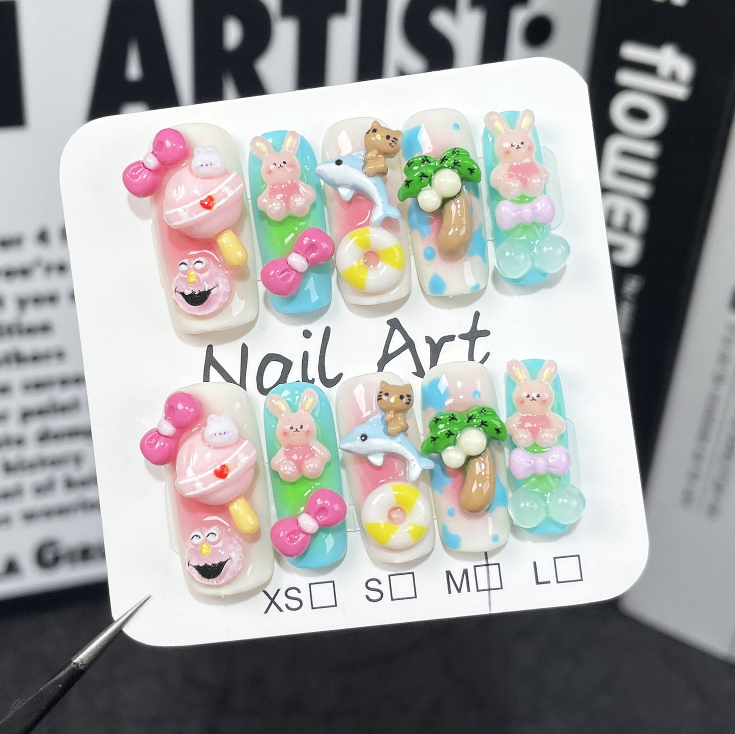 Sweet Cute Handmade Nail Stickers Spray Gun Blush Hawaiian Black Leather Kitty Cat Handmade Wear Armor Wholesale