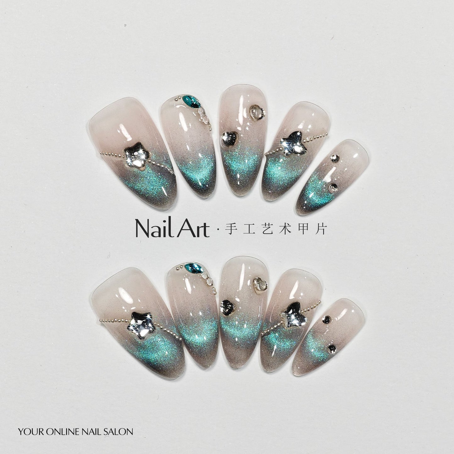 Handmade Wear Nail High-Grade Autumn Cat Eye White Short Hand-Made Manicure t Patch Fake Nail Tip Wholesale