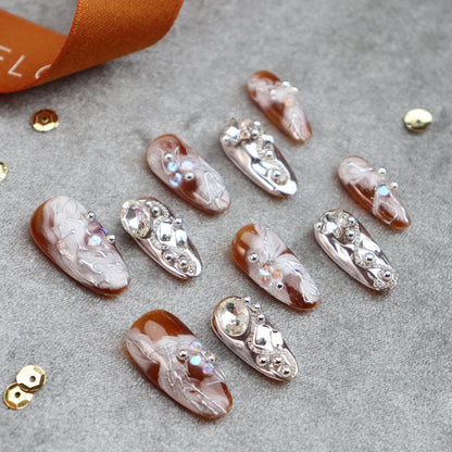 New Autumn and Winter White Wear Armor Amber Blooming Small Steel Ball Chain Style Super Handmade UV Nail Beauty Patch