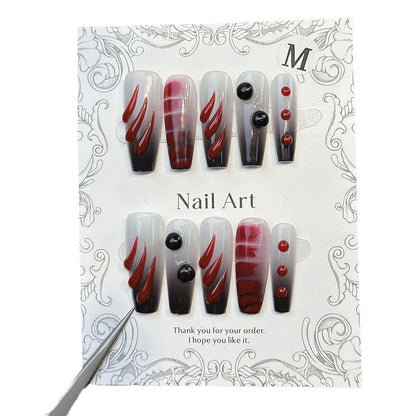 Europe and America Cross Border Popular Three-Dimensional Hand-Wear Nail Finished Water Drop Gradient Long Ladder Nail Pressing Nail Tip Detachable