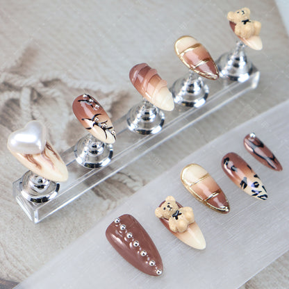 Hot Selling Nail Sticker High-Grade Autumn and Winter Sweet Cool Hot Girl Style Ice Cream Cream Bear Hand Painted Leopard Print Gradient Wear Armor