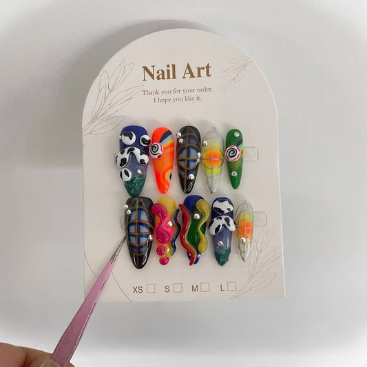 Cross-Border Best Seller in Europe and America Hot-Selling Hand-Painted Happy Underwater World White High-End Long Manicure