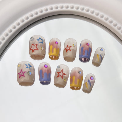 Handmade Wear Armor Finished Product Nail Tip Cute XINGX Graffiti Short Nail Sticker Removable Wearable Nail Sticker