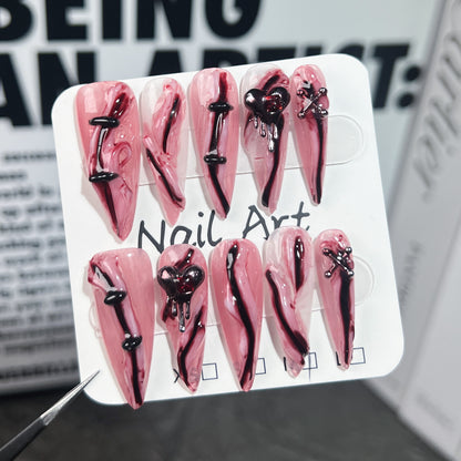 【Dyed Nail】Handmade Wear Nail European and American Halloween Niche Knife Cut Broken Atmosphere Personalized Creative Manicure